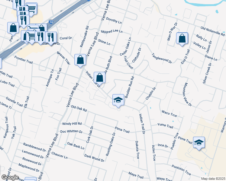 map of restaurants, bars, coffee shops, grocery stores, and more near 122 Wind Ridge Drive in Harker Heights