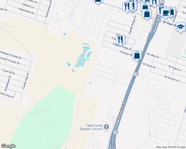 map of restaurants, bars, coffee shops, grocery stores, and more near 5901 South Fort Hood Street in Killeen