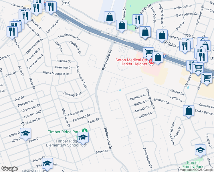map of restaurants, bars, coffee shops, grocery stores, and more near 4903 Deerwood Loop in Killeen
