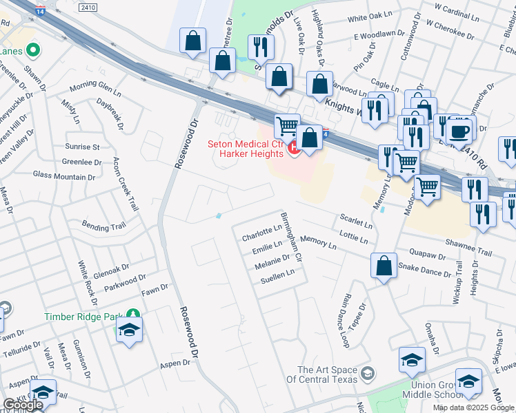 map of restaurants, bars, coffee shops, grocery stores, and more near 5402 Birmingham Circle in Killeen