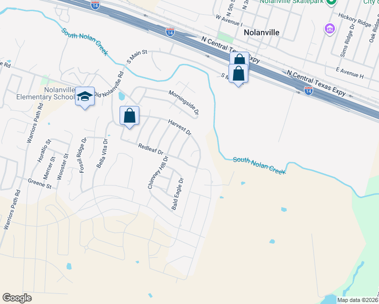 map of restaurants, bars, coffee shops, grocery stores, and more near 8003 Ridgeway Court in Nolanville