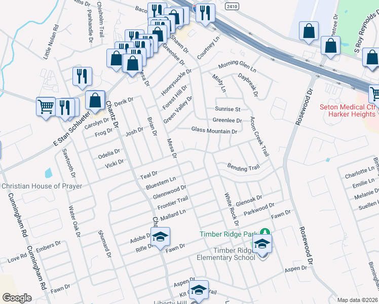 map of restaurants, bars, coffee shops, grocery stores, and more near 4705 Teal Drive in Killeen
