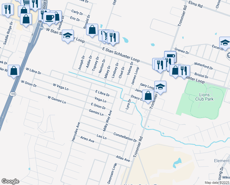 map of restaurants, bars, coffee shops, grocery stores, and more near 508 East Libra Drive in Killeen