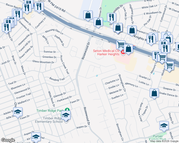 map of restaurants, bars, coffee shops, grocery stores, and more near 4903 Deerwood Loop in Killeen