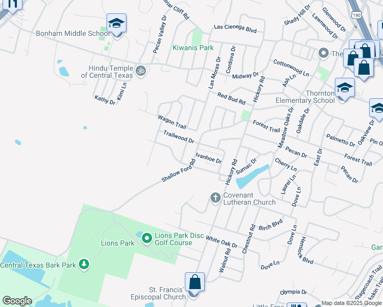 map of restaurants, bars, coffee shops, grocery stores, and more near 3805 Alderwood Lane in Temple