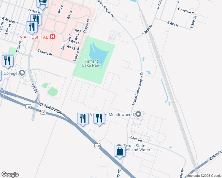map of restaurants, bars, coffee shops, grocery stores, and more near 2610 West Avenue M in Temple