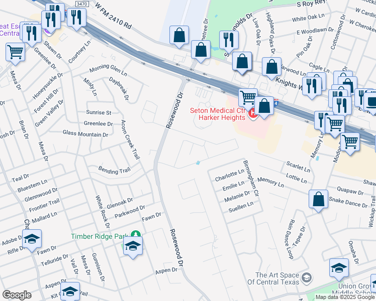 map of restaurants, bars, coffee shops, grocery stores, and more near 5305 Birmingham Circle in Killeen