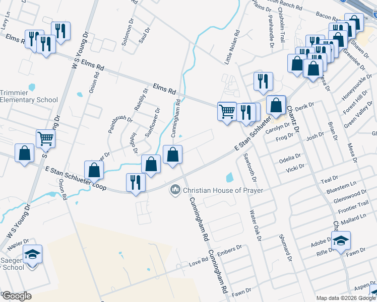 map of restaurants, bars, coffee shops, grocery stores, and more near 4302 Cunningham Road in Killeen