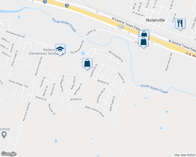 map of restaurants, bars, coffee shops, grocery stores, and more near 4013 Lazy Brook Drive in Nolanville