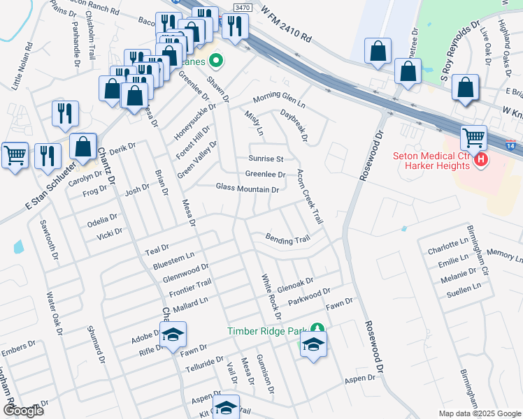 map of restaurants, bars, coffee shops, grocery stores, and more near 4706 Champion Drive in Killeen