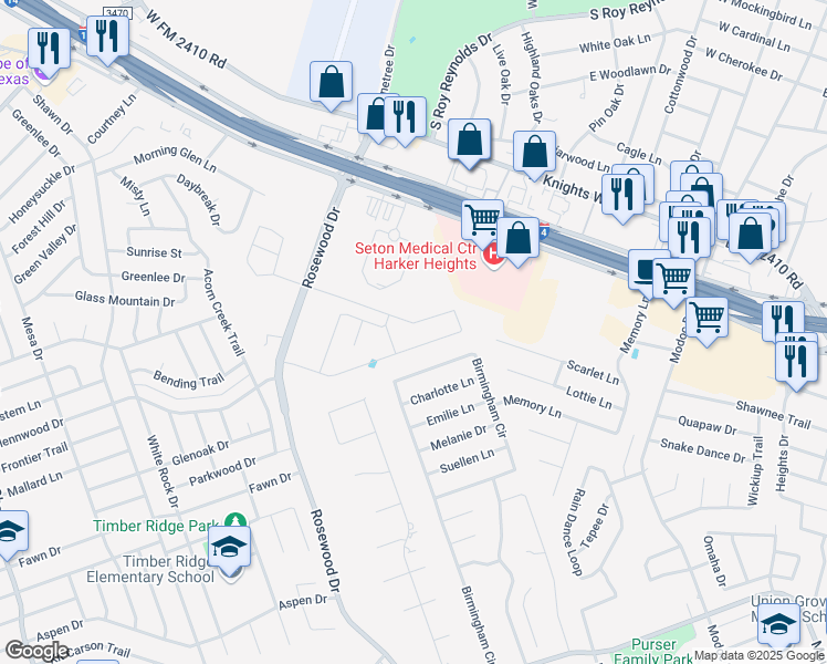 map of restaurants, bars, coffee shops, grocery stores, and more near 5317 Birmingham Circle in Killeen