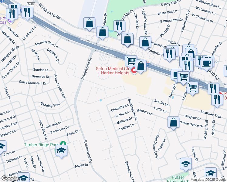 map of restaurants, bars, coffee shops, grocery stores, and more near 5317 Birmingham Circle in Killeen