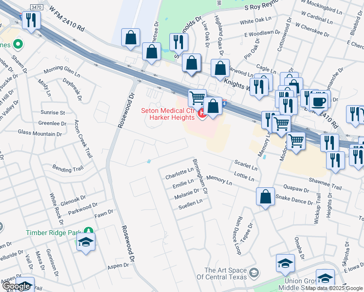 map of restaurants, bars, coffee shops, grocery stores, and more near 5405 Birmingham Cir in Killeen