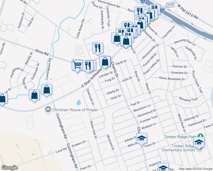 map of restaurants, bars, coffee shops, grocery stores, and more near 4108 Frog Drive in Killeen