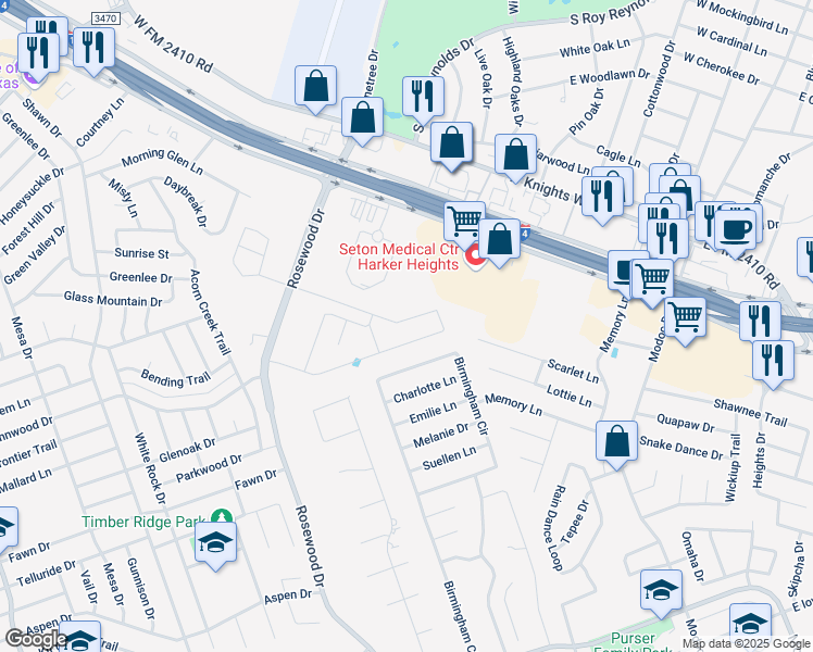 map of restaurants, bars, coffee shops, grocery stores, and more near 5317 Birmingham Circle in Killeen