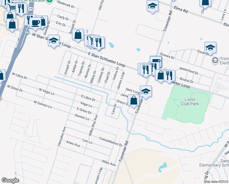 map of restaurants, bars, coffee shops, grocery stores, and more near 5009 James Loop in Killeen
