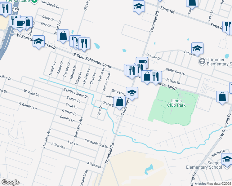 map of restaurants, bars, coffee shops, grocery stores, and more near 812 Gary Loop in Killeen