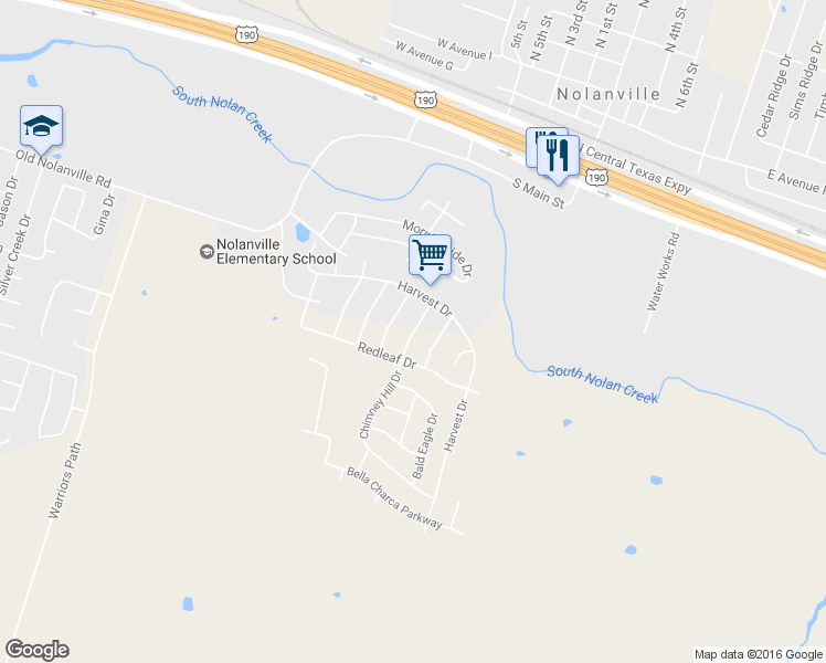 map of restaurants, bars, coffee shops, grocery stores, and more near 7002 Chimney Hill Drive in Nolanville