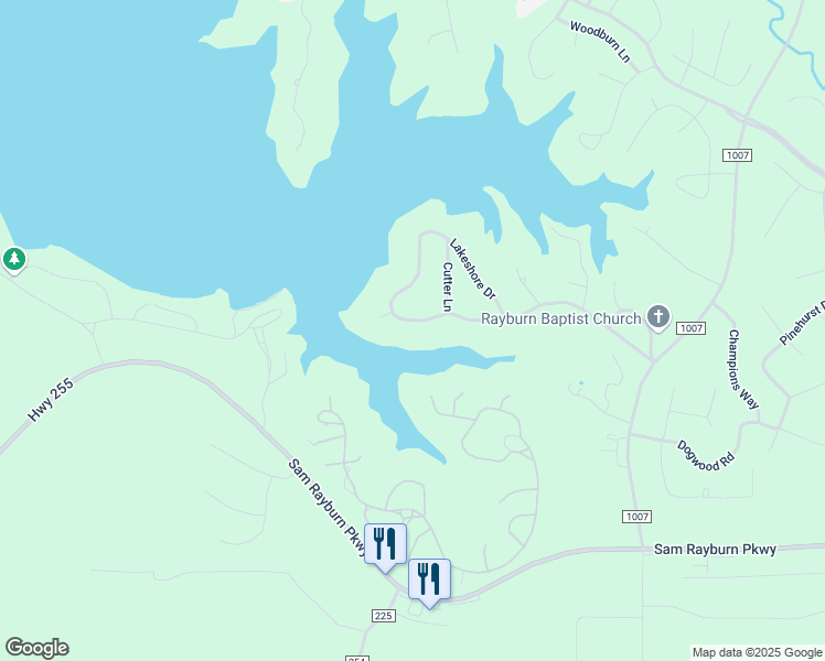 map of restaurants, bars, coffee shops, grocery stores, and more near 721 Lakeshore Drive in Brookeland
