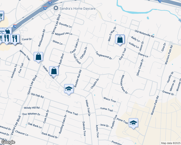 map of restaurants, bars, coffee shops, grocery stores, and more near 1508 Cedar Oaks Lane in Harker Heights
