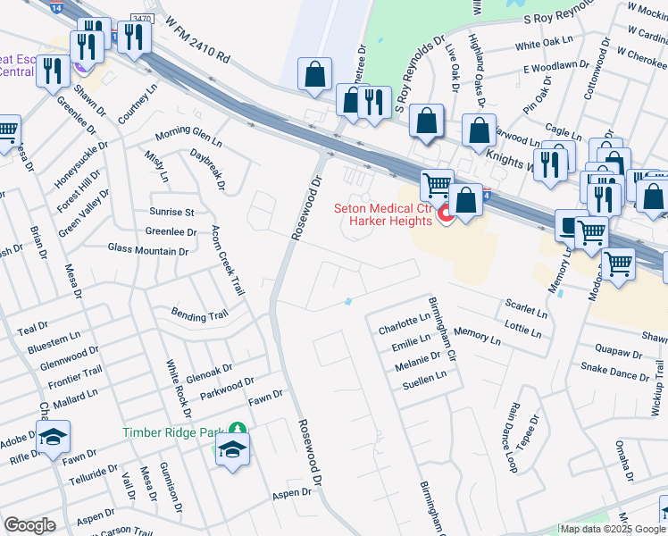 map of restaurants, bars, coffee shops, grocery stores, and more near 5305 Birmingham Circle in Killeen