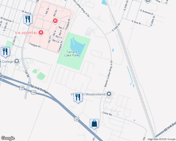 map of restaurants, bars, coffee shops, grocery stores, and more near 2610 West Avenue M in Temple