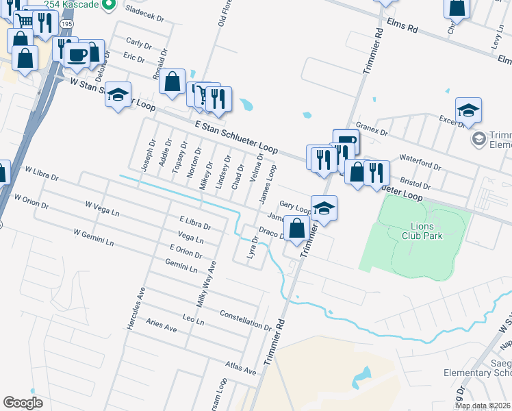 map of restaurants, bars, coffee shops, grocery stores, and more near 5009 James Loop in Killeen
