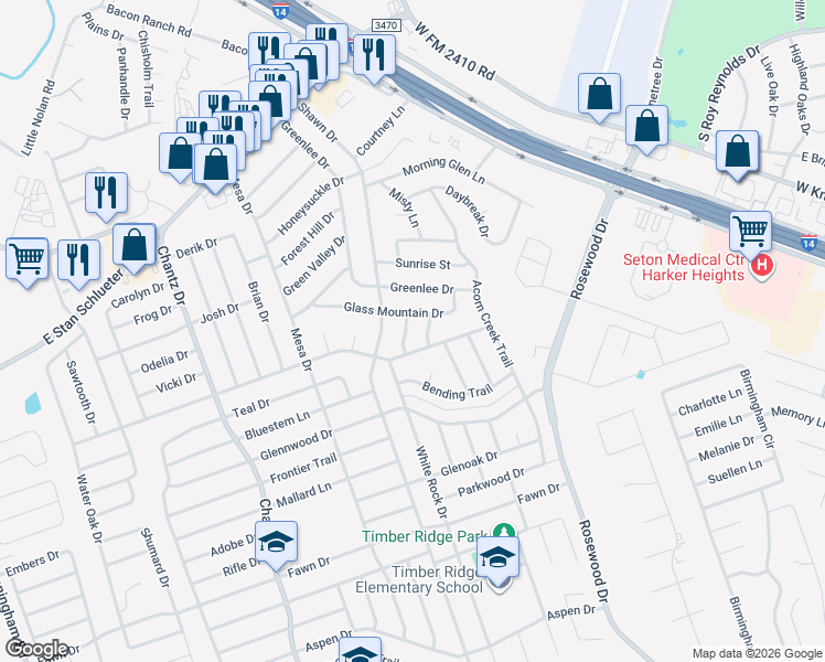 map of restaurants, bars, coffee shops, grocery stores, and more near 4706 Champion Drive in Killeen