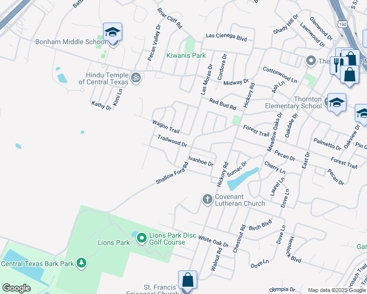 map of restaurants, bars, coffee shops, grocery stores, and more near 3805 Alderwood Lane in Temple