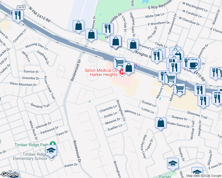 map of restaurants, bars, coffee shops, grocery stores, and more near 5405 Birmingham Cir in Killeen