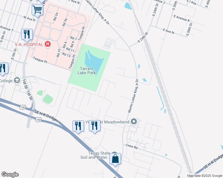 map of restaurants, bars, coffee shops, grocery stores, and more near 2610 West Avenue M in Temple