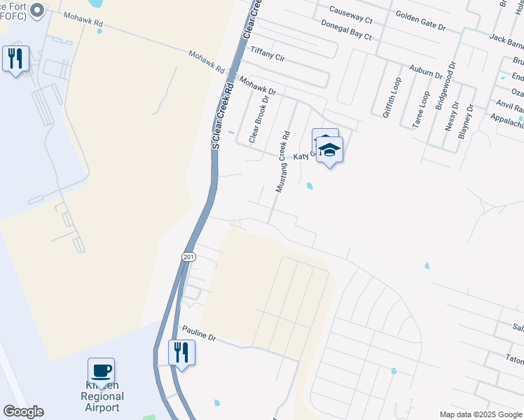 map of restaurants, bars, coffee shops, grocery stores, and more near 5005 Prewitt Ranch Road in Killeen