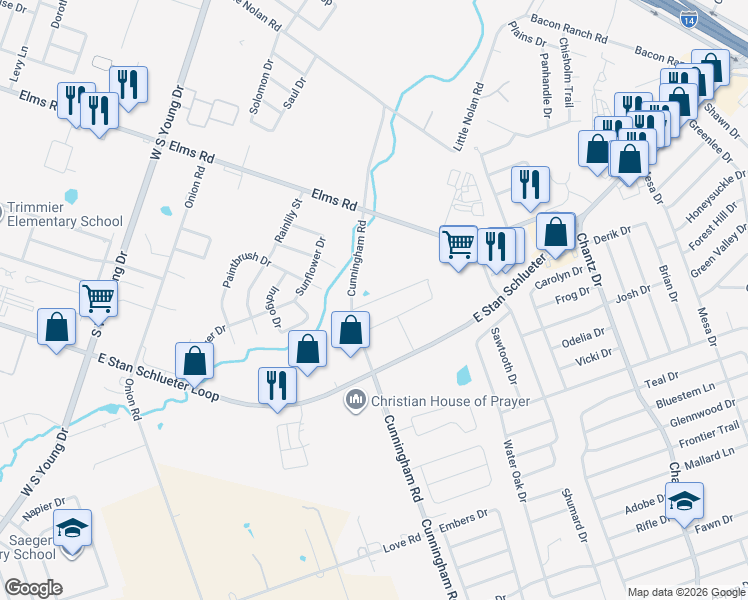 map of restaurants, bars, coffee shops, grocery stores, and more near 4302 Cunningham Road in Killeen