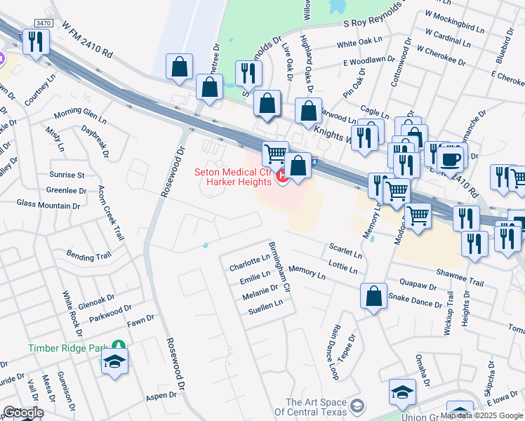 map of restaurants, bars, coffee shops, grocery stores, and more near 5405 Birmingham Cir in Killeen