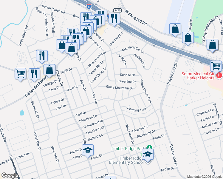map of restaurants, bars, coffee shops, grocery stores, and more near 4702 Shawn Drive in Killeen