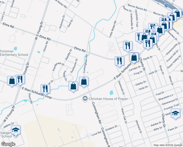 map of restaurants, bars, coffee shops, grocery stores, and more near 4302 Cunningham Road in Killeen