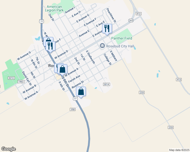 map of restaurants, bars, coffee shops, grocery stores, and more near 101 Rowena Street in Rosebud