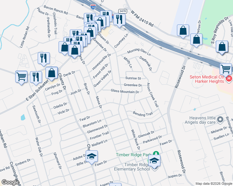 map of restaurants, bars, coffee shops, grocery stores, and more near 4702 Shawn Drive in Killeen