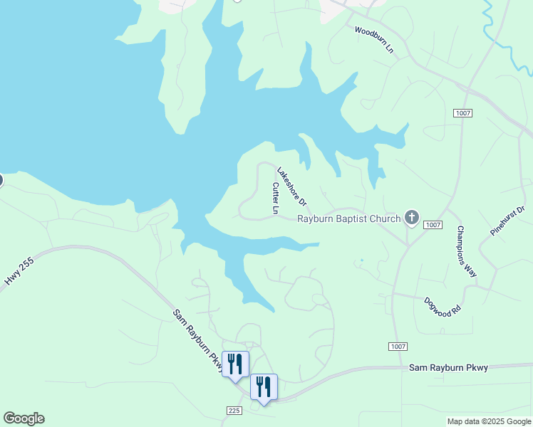 map of restaurants, bars, coffee shops, grocery stores, and more near 721 Lakeshore Drive in Brookeland