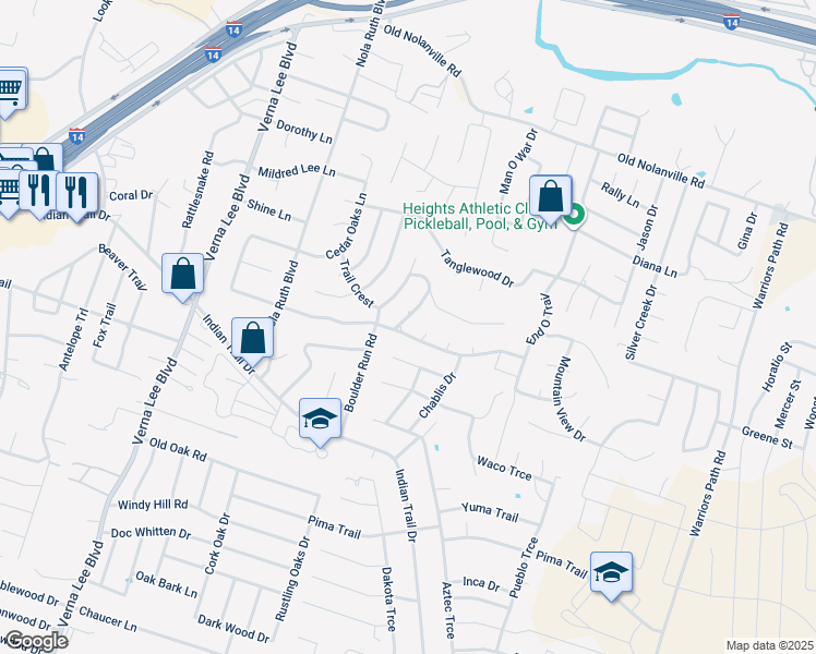 map of restaurants, bars, coffee shops, grocery stores, and more near 1508 Cedar Oaks Lane in Harker Heights