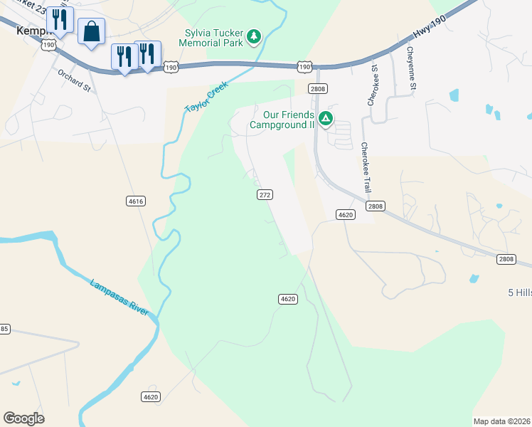 map of restaurants, bars, coffee shops, grocery stores, and more near 536 Pecos Lane in Kempner