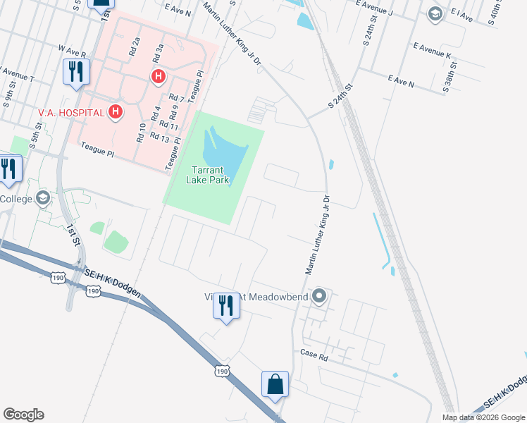 map of restaurants, bars, coffee shops, grocery stores, and more near 2610 West Avenue M in Temple
