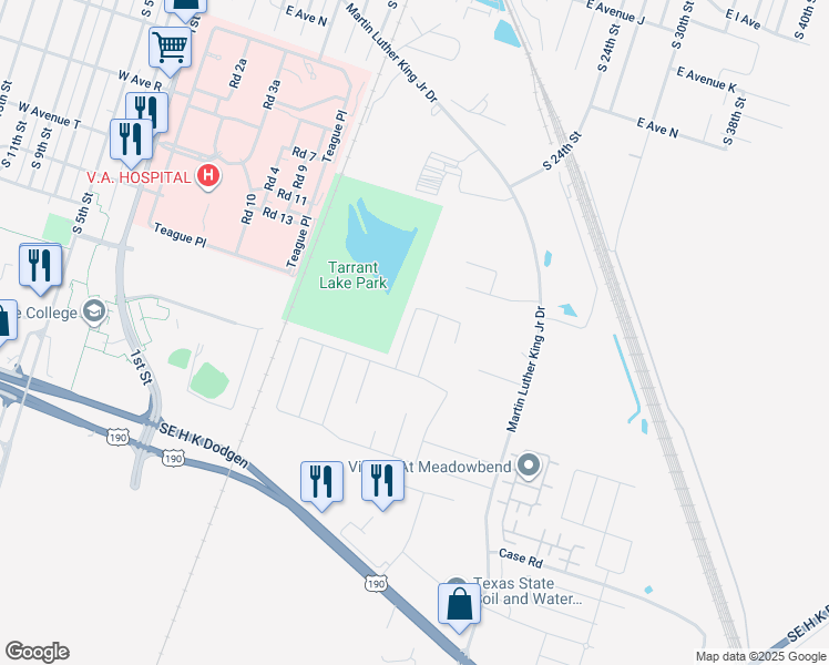 map of restaurants, bars, coffee shops, grocery stores, and more near 2412 Duntov Drive in Temple