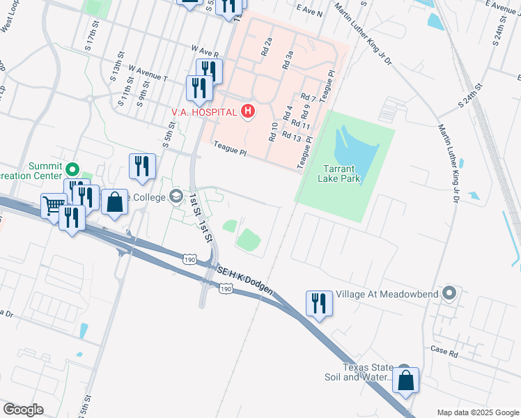 map of restaurants, bars, coffee shops, grocery stores, and more near 126 East Marvin R Felder Drive in Temple