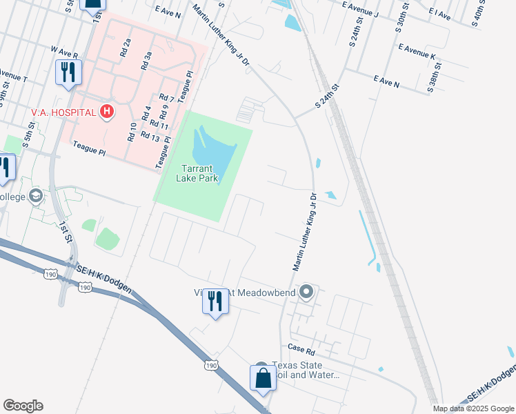 map of restaurants, bars, coffee shops, grocery stores, and more near 2610 West Avenue M in Temple
