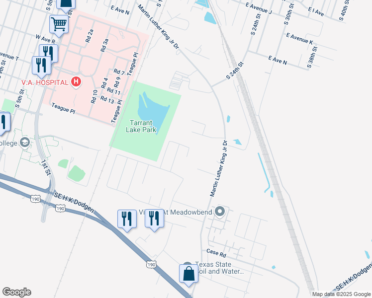 map of restaurants, bars, coffee shops, grocery stores, and more near 2610 West Avenue M in Temple
