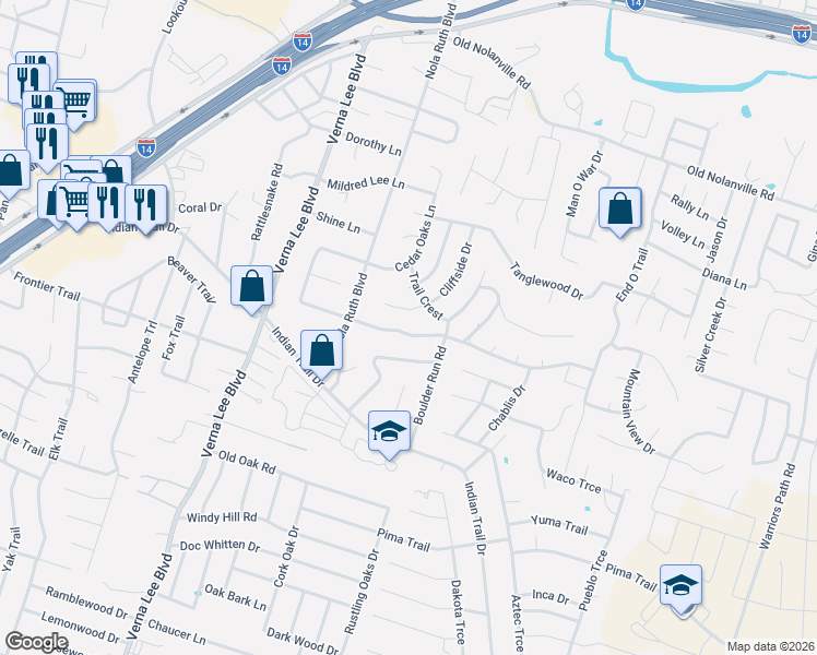 map of restaurants, bars, coffee shops, grocery stores, and more near 903 Cliffside Drive in Harker Heights
