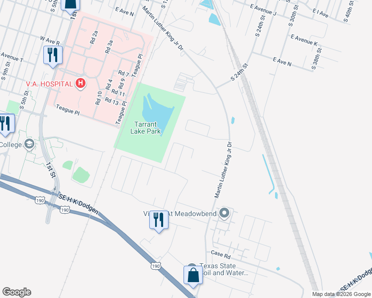 map of restaurants, bars, coffee shops, grocery stores, and more near 2610 West Avenue M in Temple