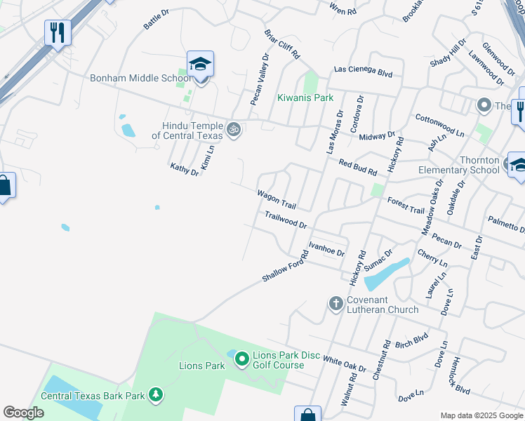 map of restaurants, bars, coffee shops, grocery stores, and more near 3809 Valley View Drive in Temple