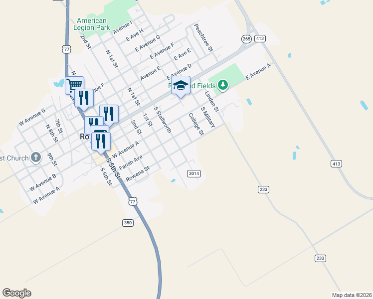 map of restaurants, bars, coffee shops, grocery stores, and more near 217 East Rowena Avenue in Rosebud